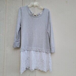 Anthropologie Gray and White Lace Blouse